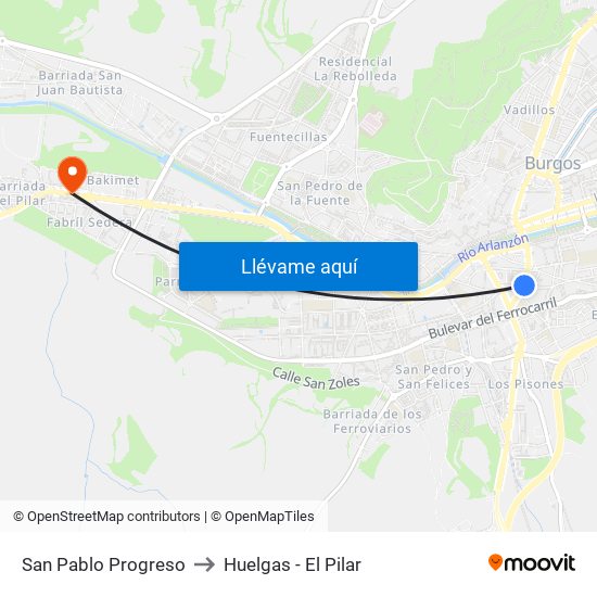 San Pablo Progreso to Huelgas - El Pilar map