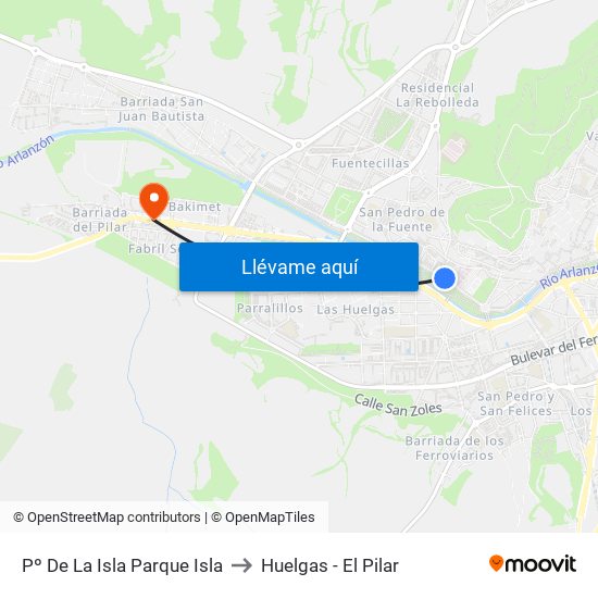 Pº De La Isla Parque Isla to Huelgas - El Pilar map