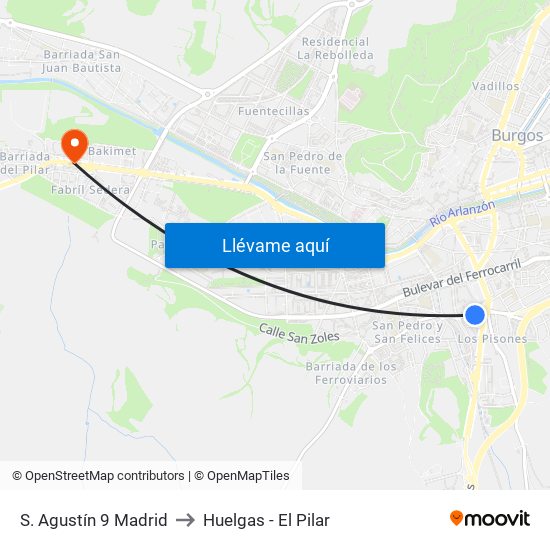 S. Agustín 9 Madrid to Huelgas - El Pilar map