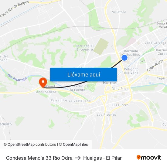 Condesa Mencía 33 Rio Odra to Huelgas - El Pilar map