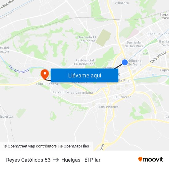 Reyes Católicos 53 to Huelgas - El Pilar map