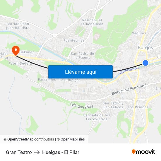 Gran Teatro to Huelgas - El Pilar map