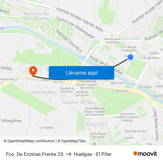 Fco. De Enzinas Frente 20 to Huelgas - El Pilar map
