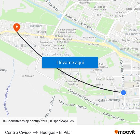 Centro Cívico to Huelgas - El Pilar map
