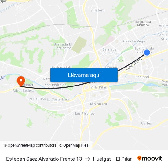 Esteban Sáez Alvarado Frente 13 to Huelgas - El Pilar map