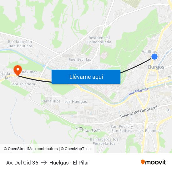 Av. Del Cid 36 to Huelgas - El Pilar map