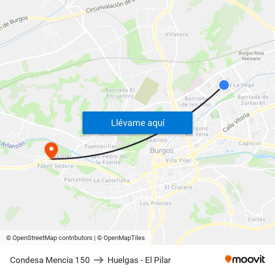 Condesa Mencía 150 to Huelgas - El Pilar map