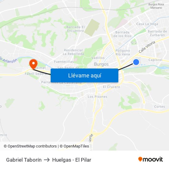Gabriel Taborín to Huelgas - El Pilar map