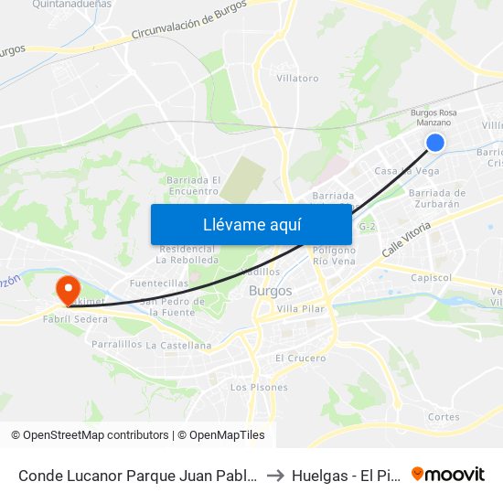 Conde Lucanor Parque Juan Pablo II to Huelgas - El Pilar map