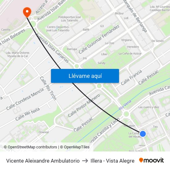 Vicente Aleixandre Ambulatorio to Illera - Vista Alegre map