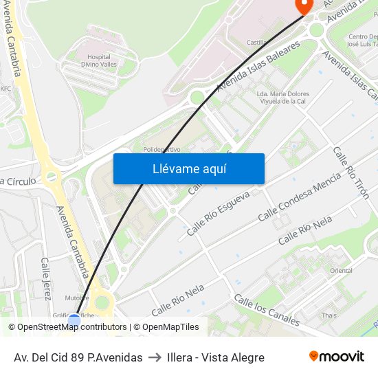 Av. Del Cid 89 P.Avenidas to Illera - Vista Alegre map
