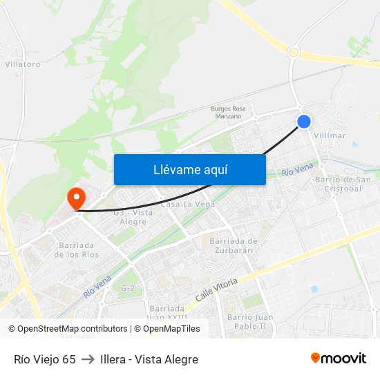 Río Viejo 65 to Illera - Vista Alegre map