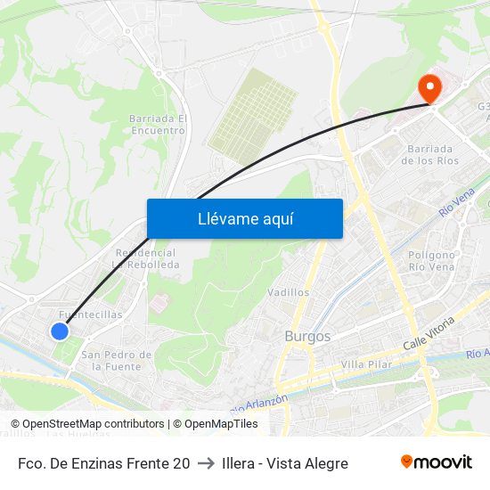 Fco. De Enzinas Frente 20 to Illera - Vista Alegre map