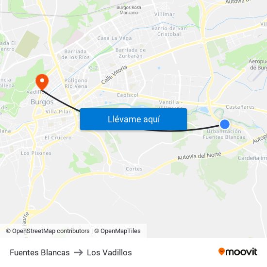 Fuentes Blancas to Los Vadillos map