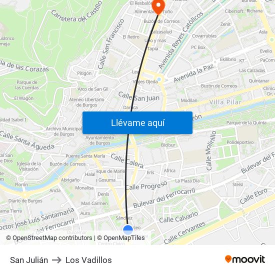 San Julián to Los Vadillos map