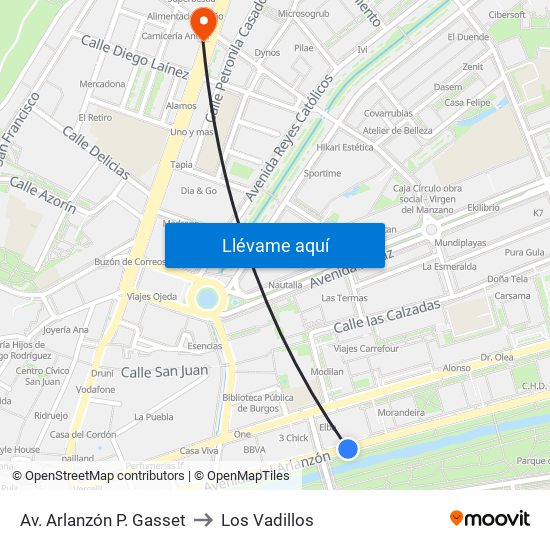 Av. Arlanzón P. Gasset to Los Vadillos map