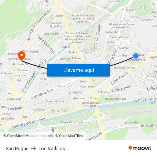 San Roque to Los Vadillos map