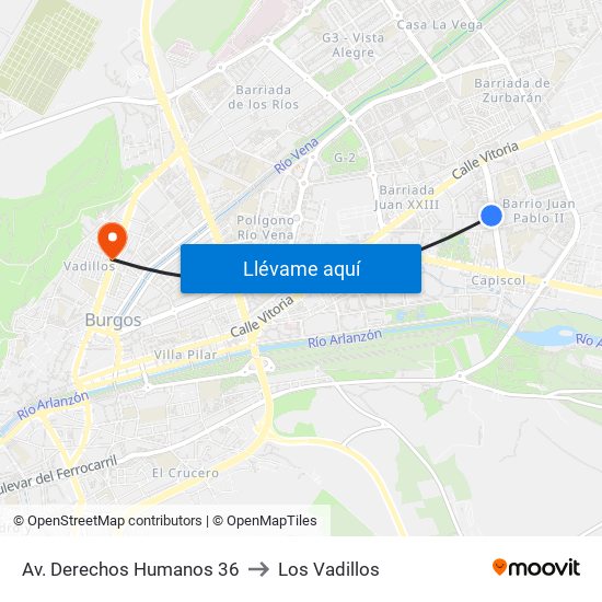 Av. Derechos Humanos 36 to Los Vadillos map