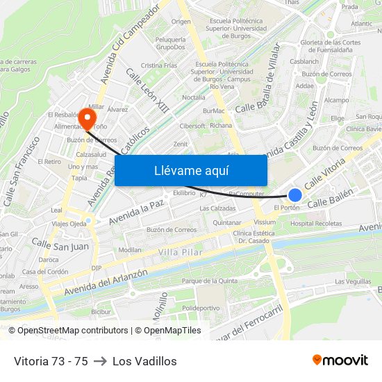 Vitoria 73 - 75 to Los Vadillos map