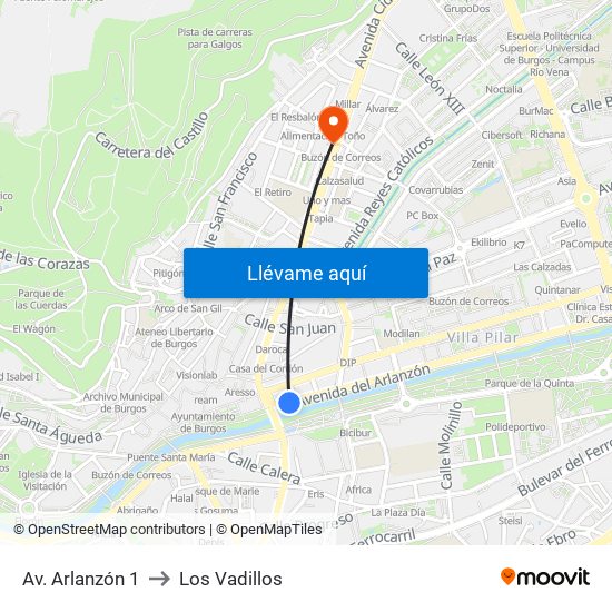 Av. Arlanzón 1 to Los Vadillos map