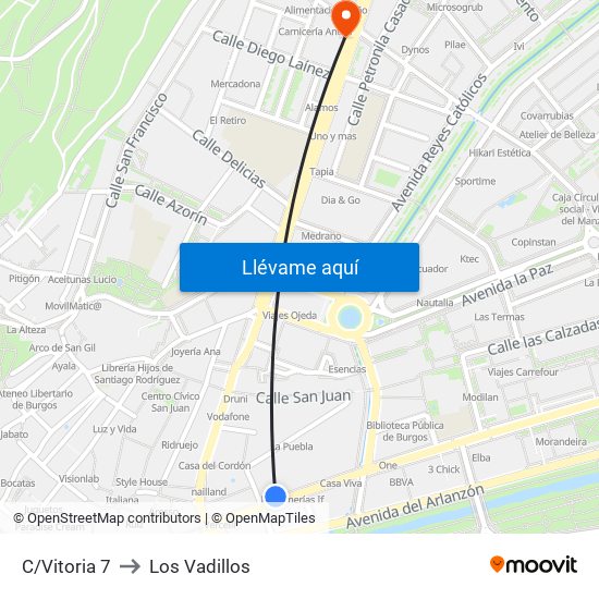 Vitoria 7 to Los Vadillos map