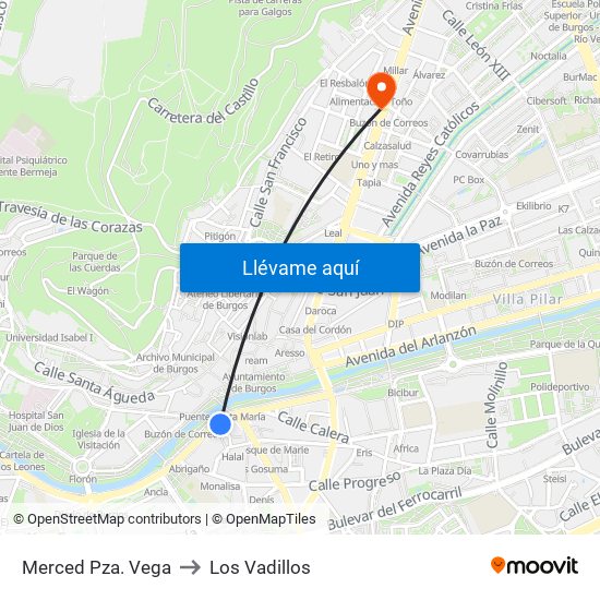 Merced Pza. Vega to Los Vadillos map