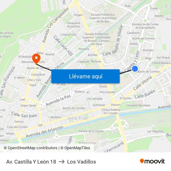 Avda. Castilla Y León 18 to Los Vadillos map