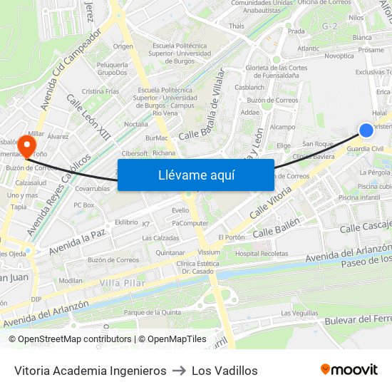 Vitoria Academia Ingenieros to Los Vadillos map