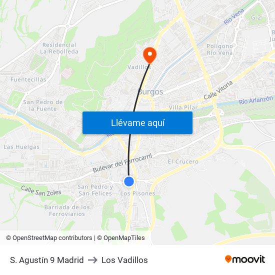 S. Agustín 9 Madrid to Los Vadillos map