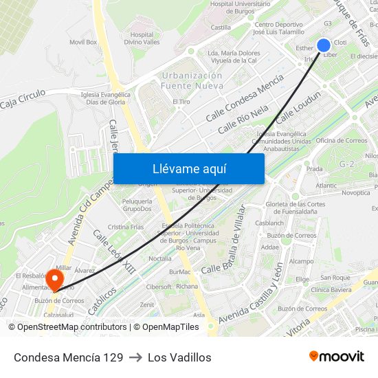 Condesa Mencía 129 to Los Vadillos map