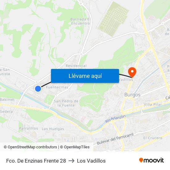 Fco. De Enzinas Frente 28 to Los Vadillos map