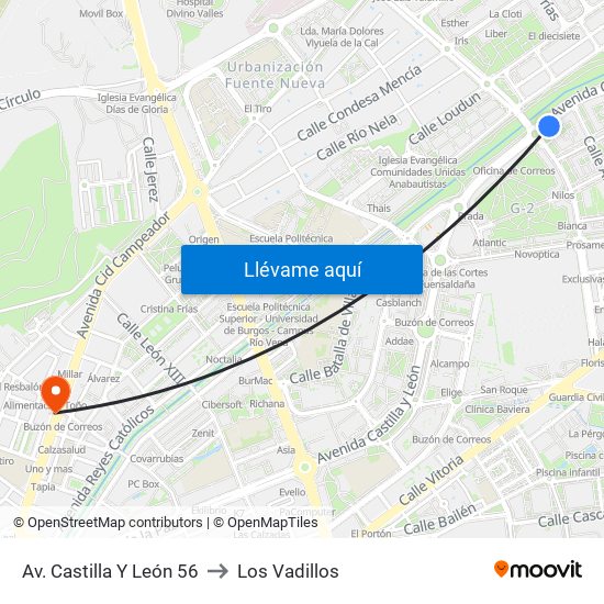 Av. Castilla Y León 56 to Los Vadillos map