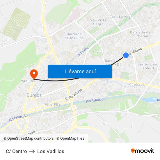 C/ Centro to Los Vadillos map