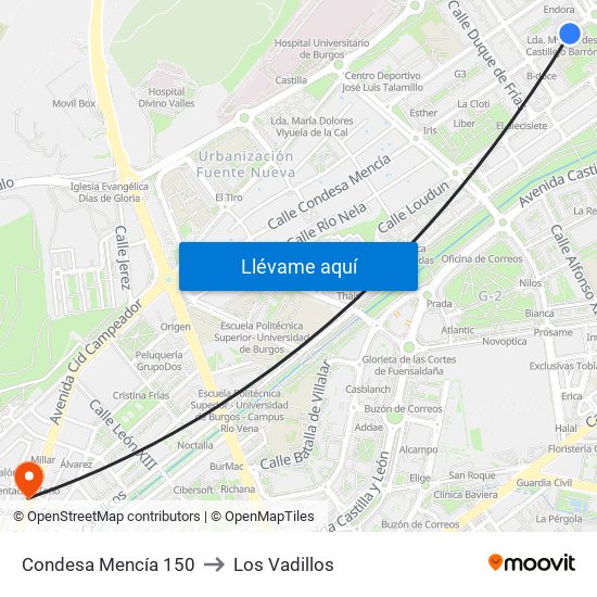 Condesa Mencía 150 to Los Vadillos map