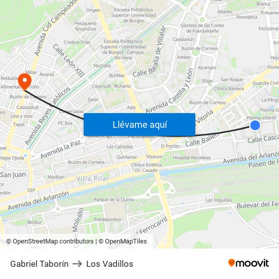 Gabriel Taborín to Los Vadillos map