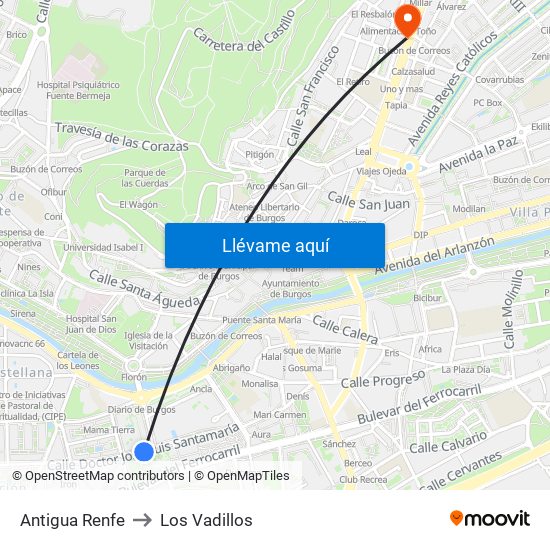 Antigua Renfe to Los Vadillos map
