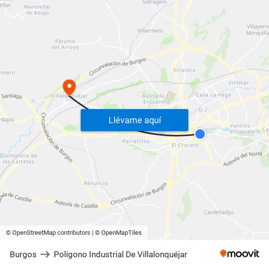 Burgos to Polígono Industrial De Villalonquéjar map