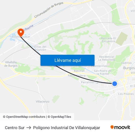 Centro Sur to Polígono Industrial De Villalonquéjar map