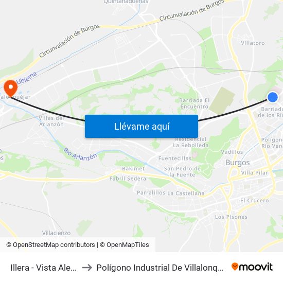 Illera - Vista Alegre to Polígono Industrial De Villalonquéjar map