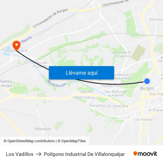 Los Vadillos to Polígono Industrial De Villalonquéjar map