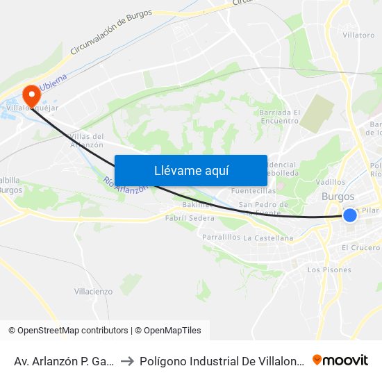 Av. Arlanzón P. Gasset to Polígono Industrial De Villalonquéjar map