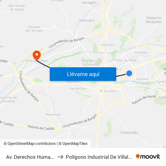 Av. Derechos Humanos 36 to Polígono Industrial De Villalonquéjar map