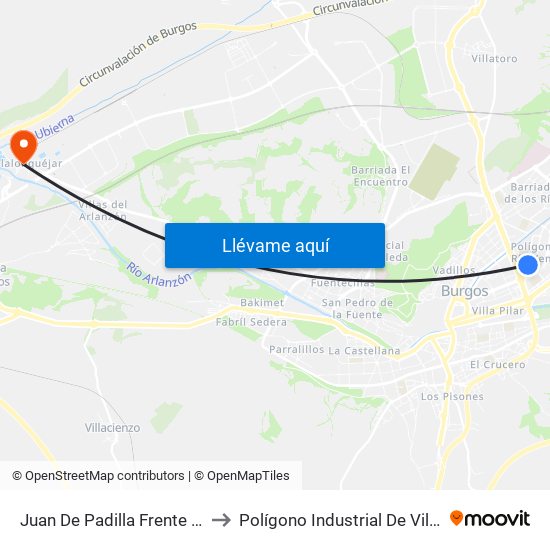 Juan De Padilla Frente Comisaría to Polígono Industrial De Villalonquéjar map