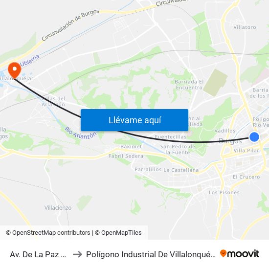 Av. De La Paz 32 to Polígono Industrial De Villalonquéjar map