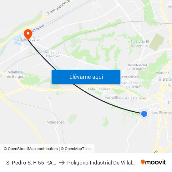 S. Pedro S. F. 55 P.Aragón to Polígono Industrial De Villalonquéjar map