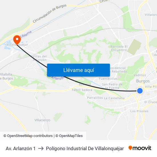 Av. Arlanzón 1 to Polígono Industrial De Villalonquéjar map