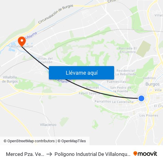 Merced Pza. Vega to Polígono Industrial De Villalonquéjar map