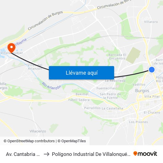 Avda. Cantabria 75 to Polígono Industrial De Villalonquéjar map