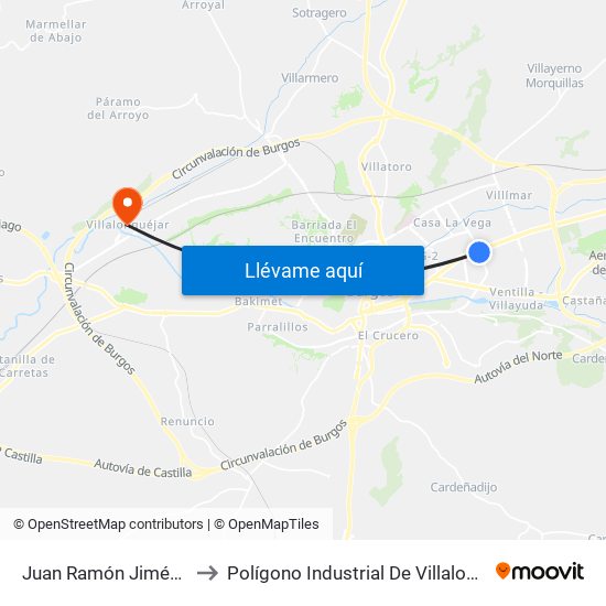 Juan Ramón Jiménez 6 to Polígono Industrial De Villalonquéjar map