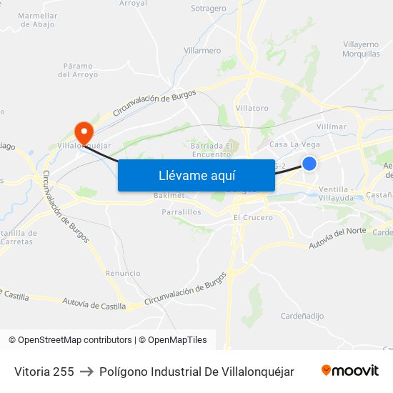 Vitoria 255 to Polígono Industrial De Villalonquéjar map